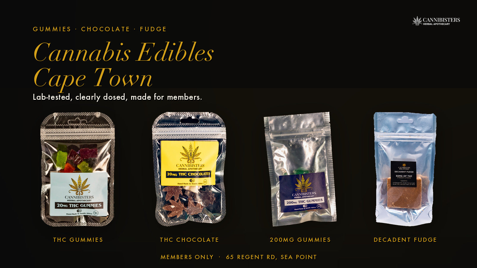 Cannabis Edibles Cape Town — Cannibisters THC gummies, chocolate and fudge