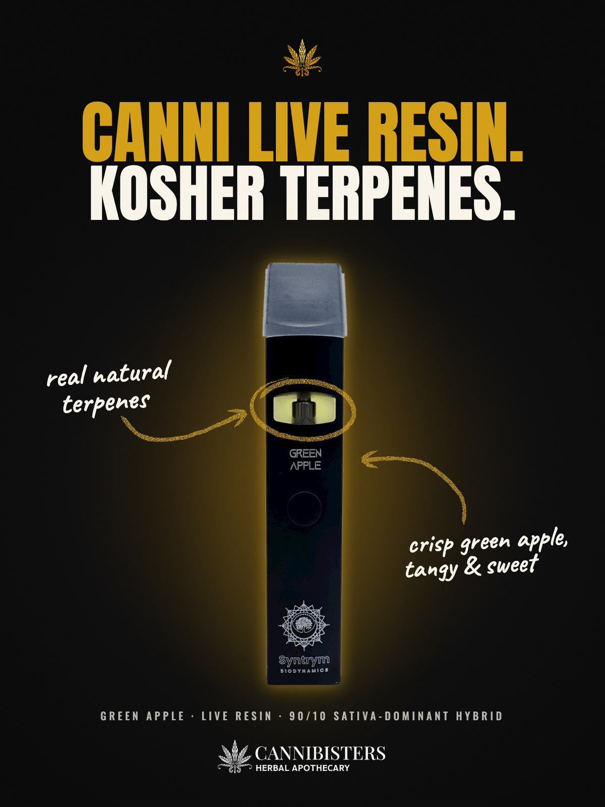 Vape Pen - Canni Live Resin - Green Apple, made with kosher terpenes