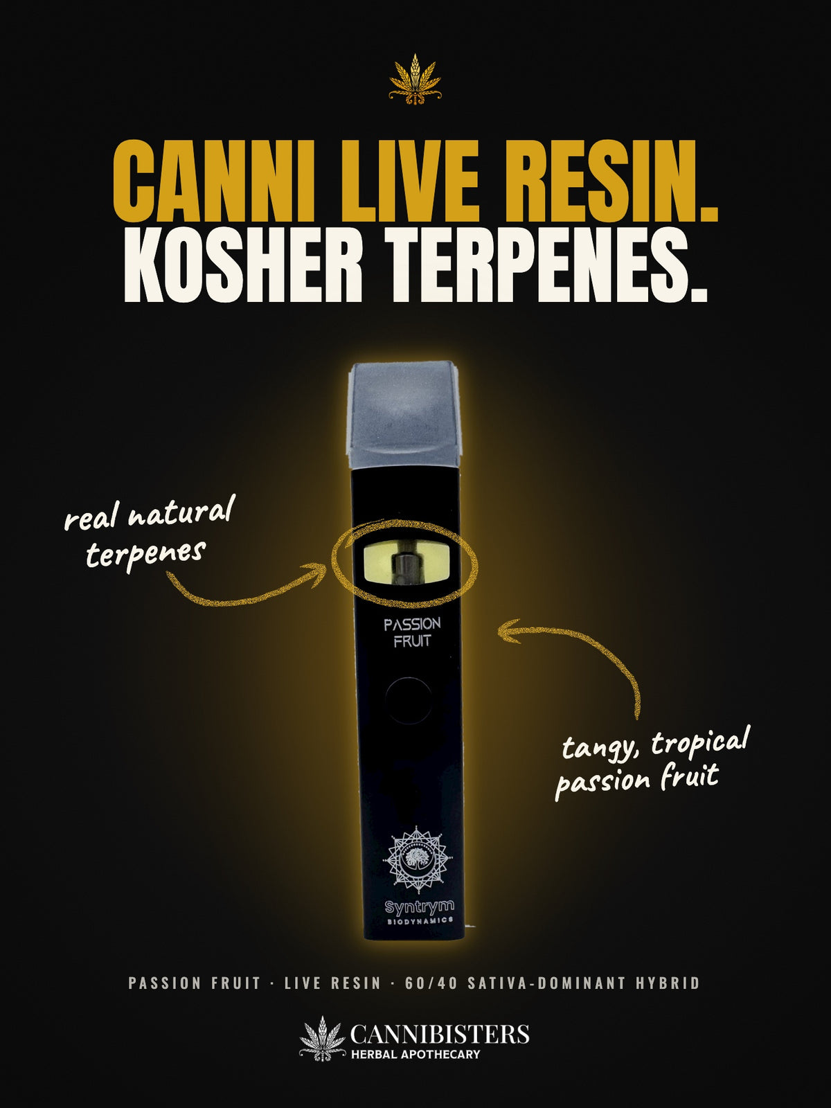 Vape Pen - Canni Live Resin - Passion Fruit, made with kosher terpenes
